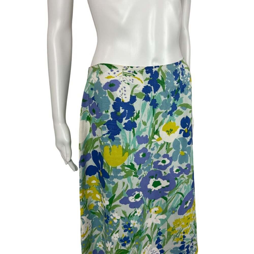 Vintage 70s Midi Skirt Women's Small Large Floral Print Blue Green Susan Bee - Picture 5 of 10